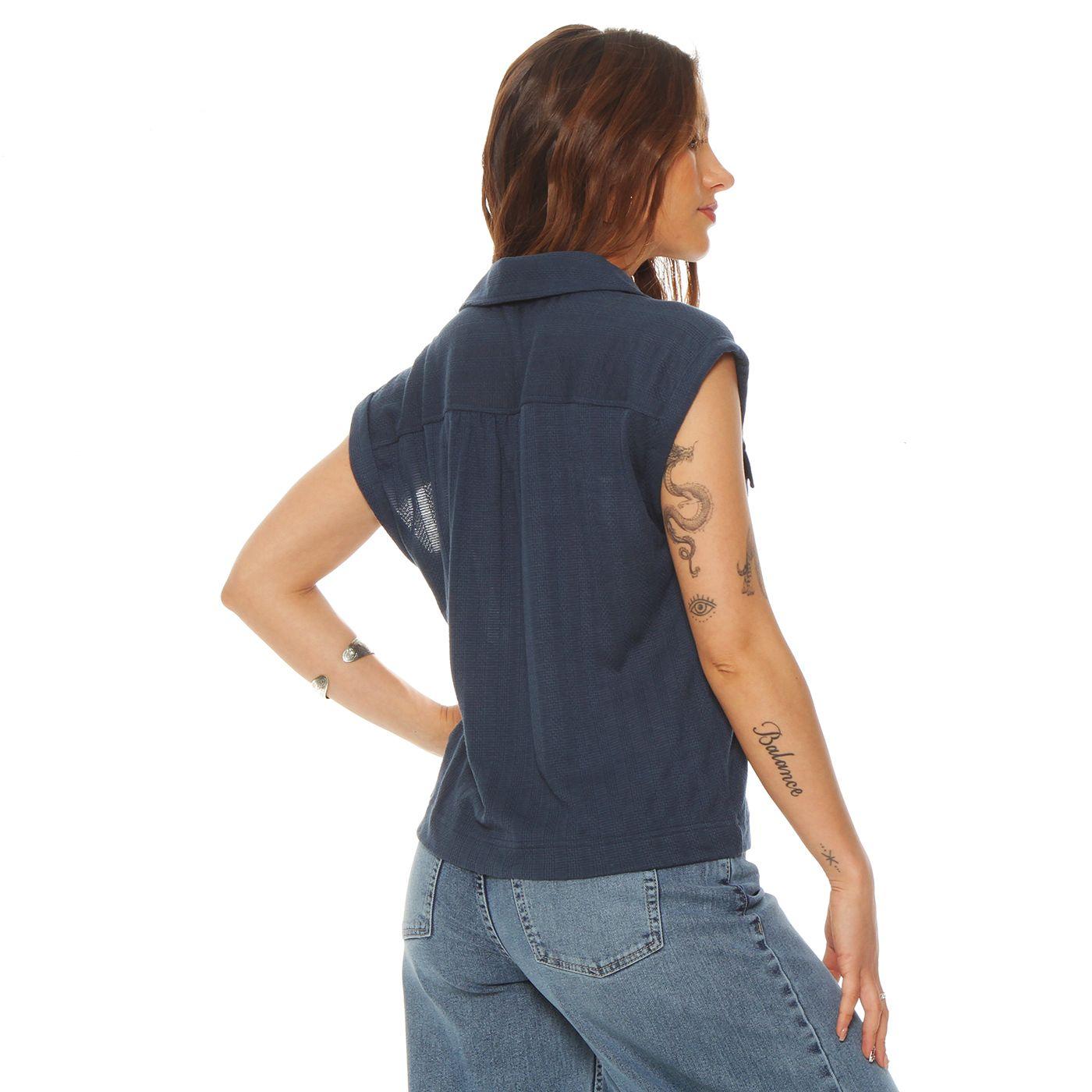 Blusa M/c Solid Abotonada Cuello Camisero Y Bolsillos Tapeta-3