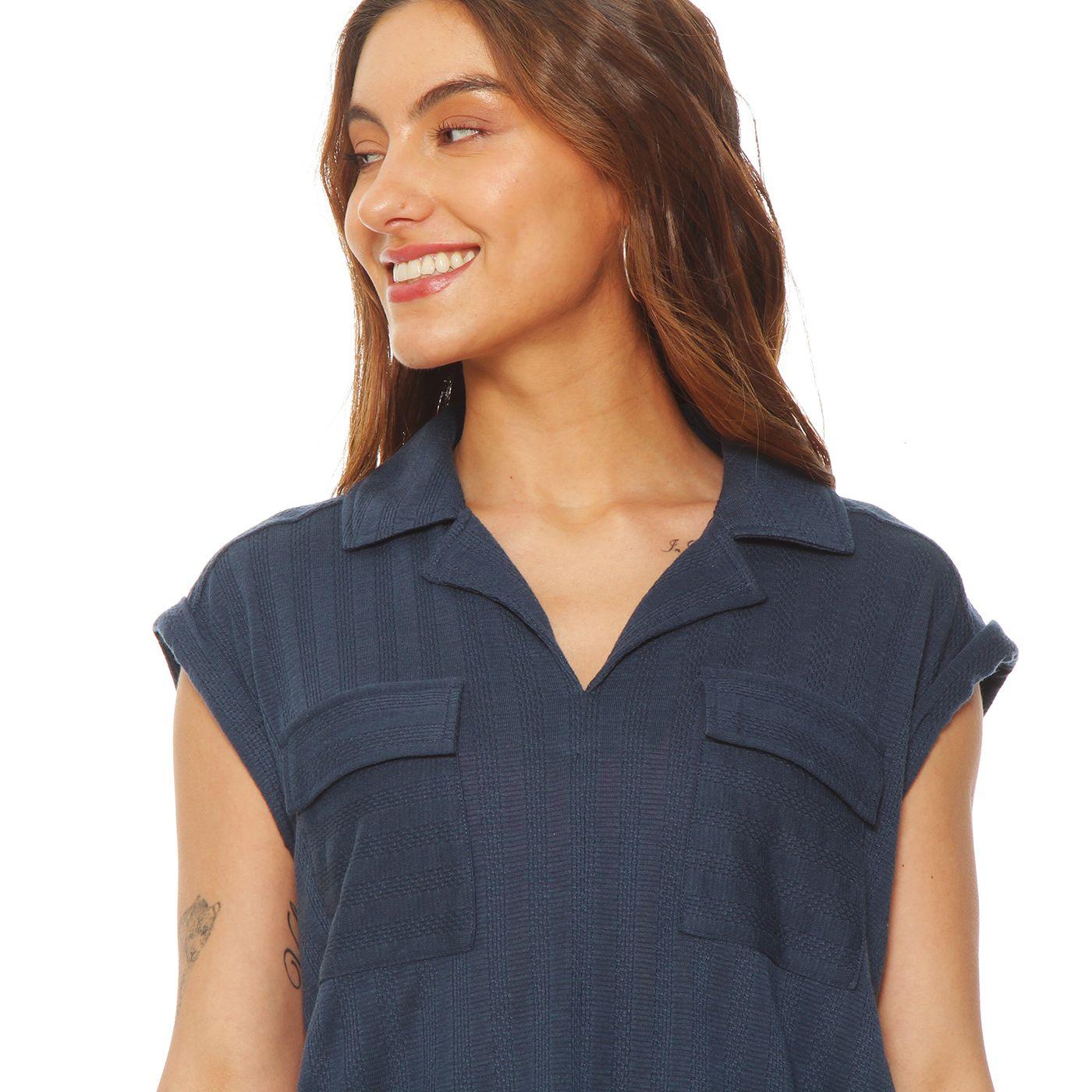 Blusa M/c Solid Abotonada Cuello Camisero Y Bolsillos Tapeta-5