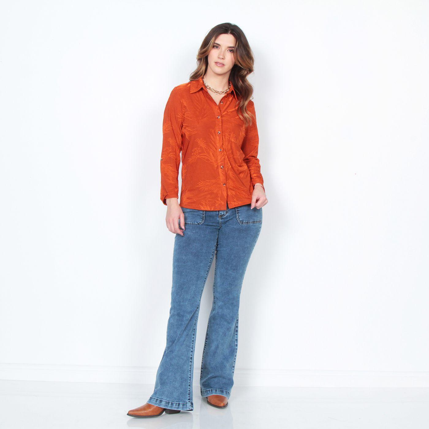 Blusa Manga Larga Con Textura Abotonada En El Frente Y Bolsillo-3