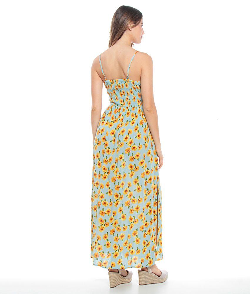 Vestido Estampado Floral Largo Con Abertura En Pierna-1