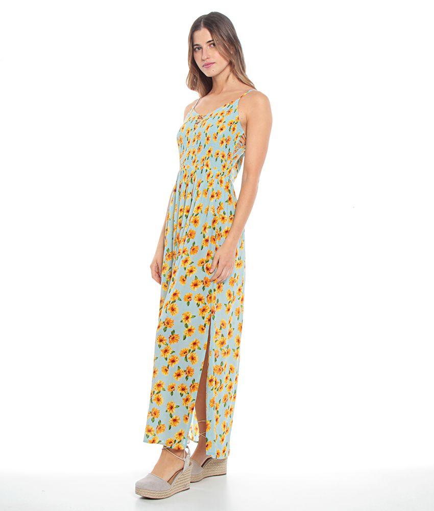 Vestido Estampado Floral Largo Con Abertura En Pierna-2
