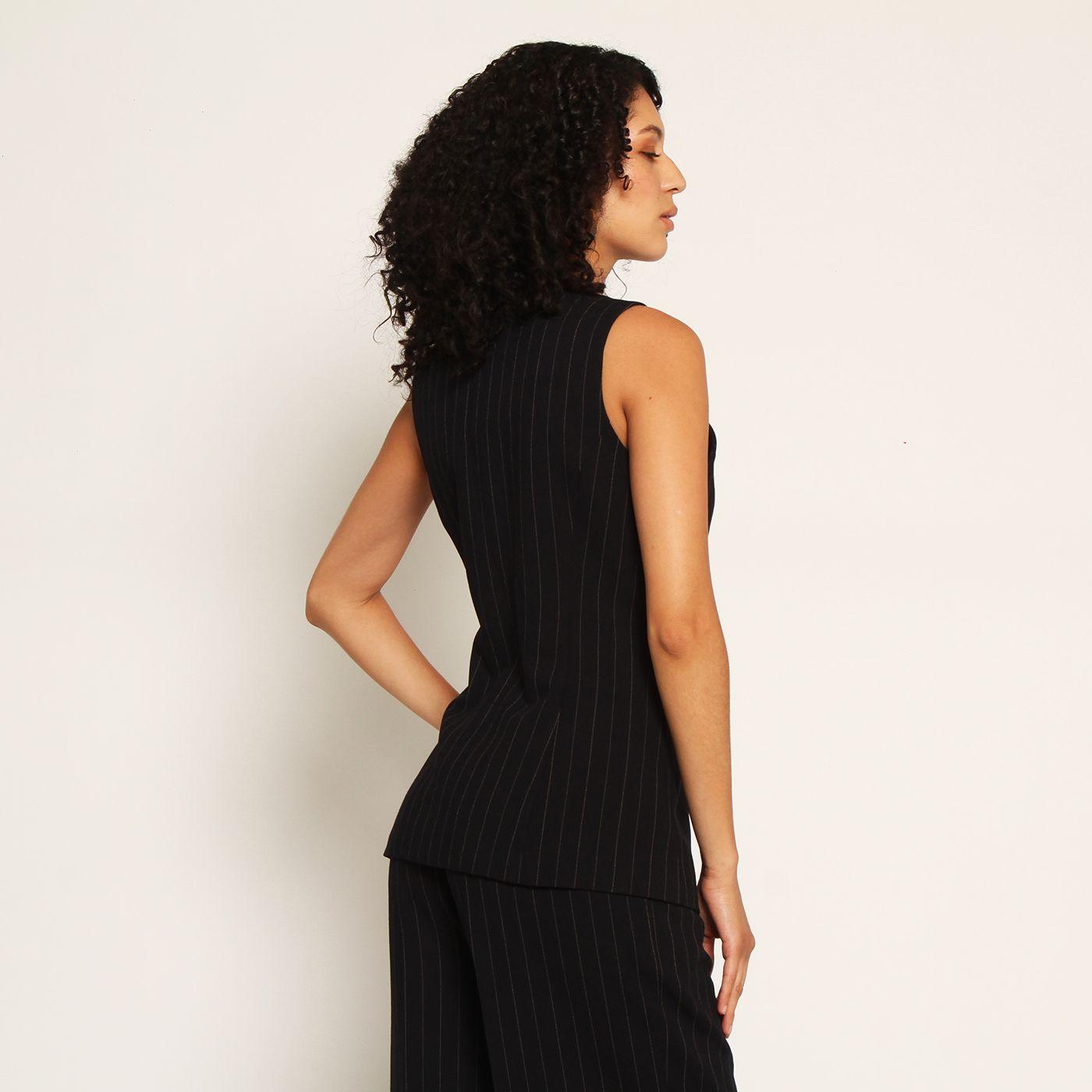 Vest Listado Escote Redondo Abotonado En Delantero-5