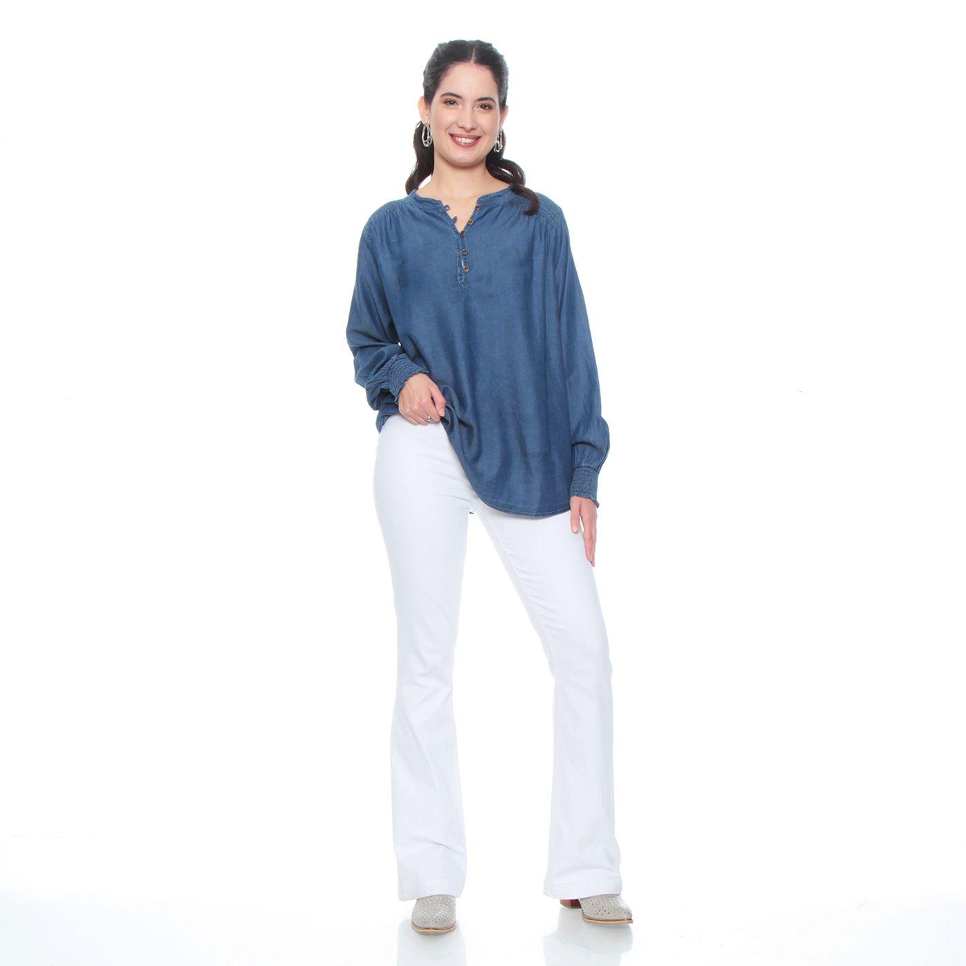 Blusa Manga Larga Tencel Cuello Mao Con Aplicacion En Hombros-2