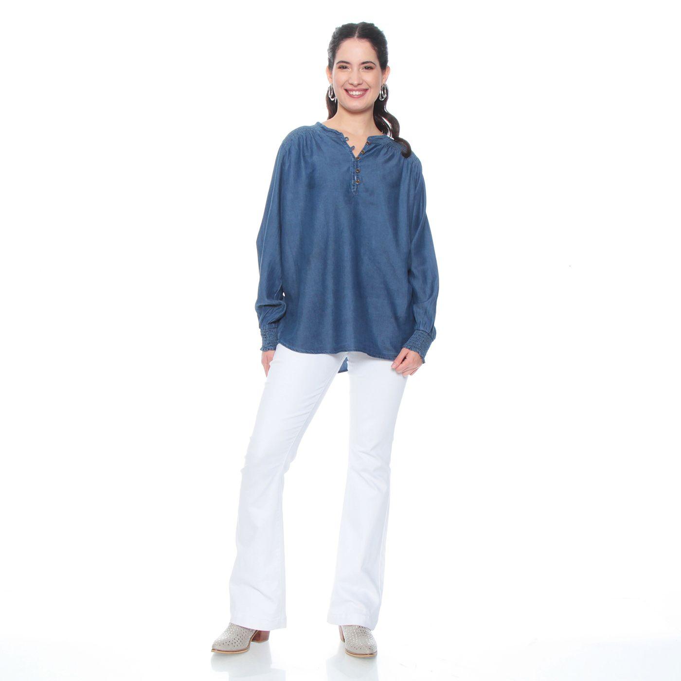 Blusa Manga Larga Tencel Cuello Mao Con Aplicacion En Hombros-3