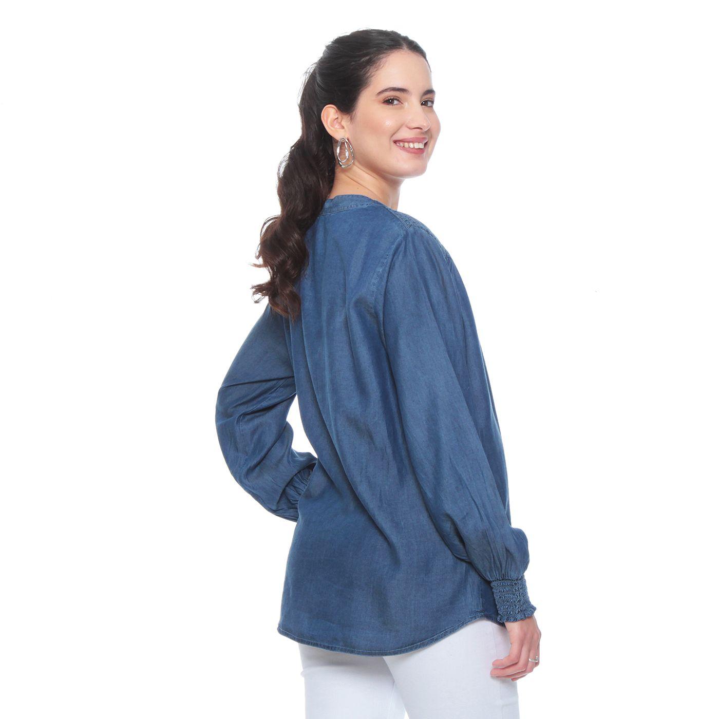 Blusa Manga Larga Tencel Cuello Mao Con Aplicacion En Hombros-4