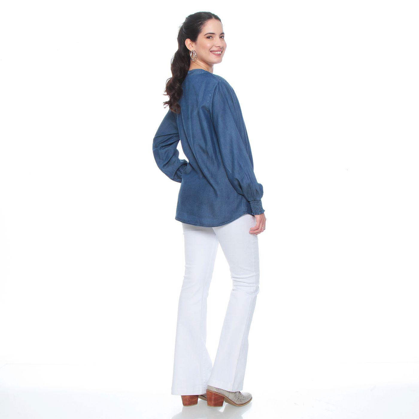 Blusa Manga Larga Tencel Cuello Mao Con Aplicacion En Hombros-5