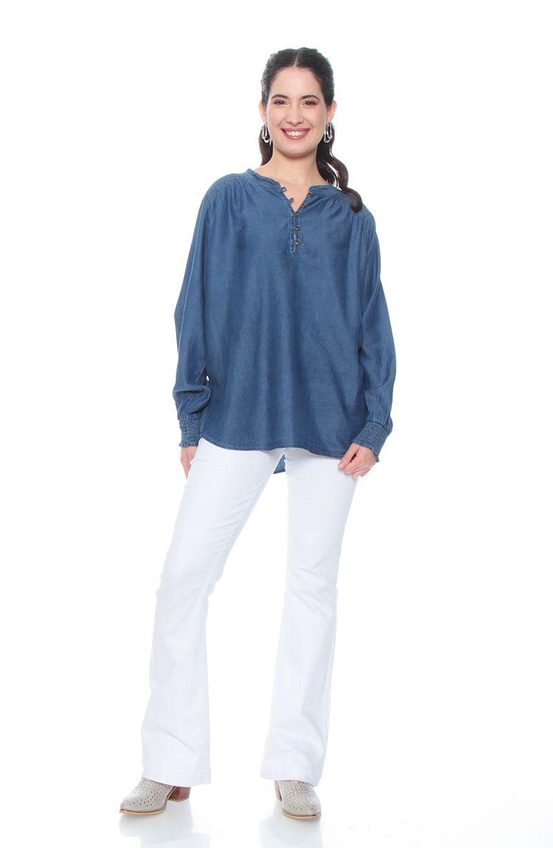 Blusa Manga Larga Tencel Cuello Mao Con Aplicacion En Hombros-2