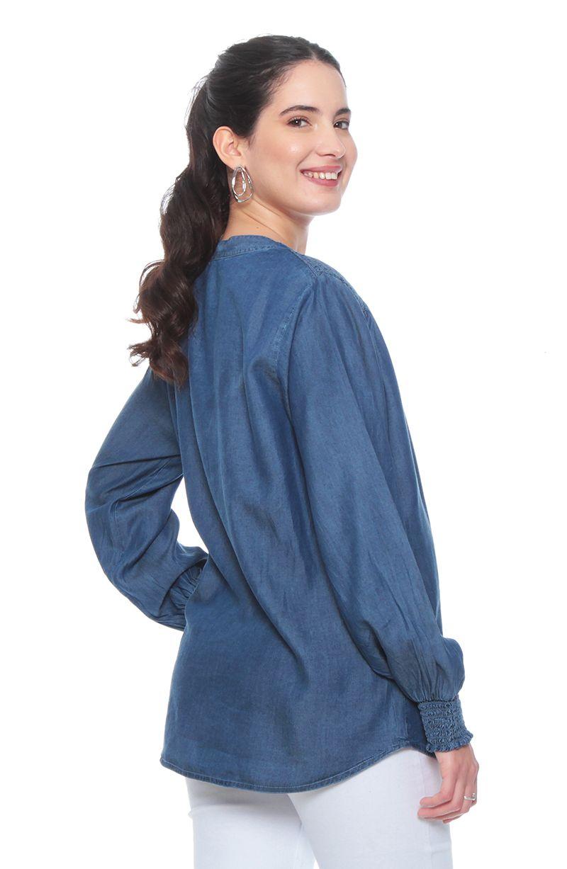 Blusa Manga Larga Tencel Cuello Mao Con Aplicacion En Hombros-4