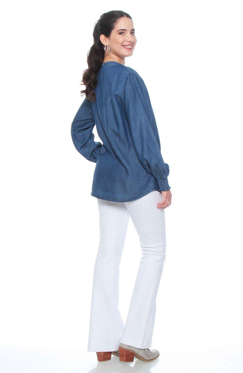 Blusa Manga Larga Tencel Cuello Mao Con Aplicacion En Hombros-5