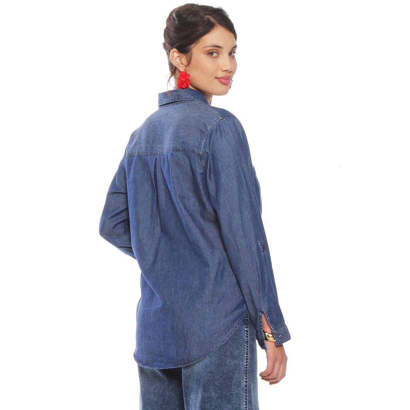 Blusa Denim Cuello Camisero Flor Laser-8