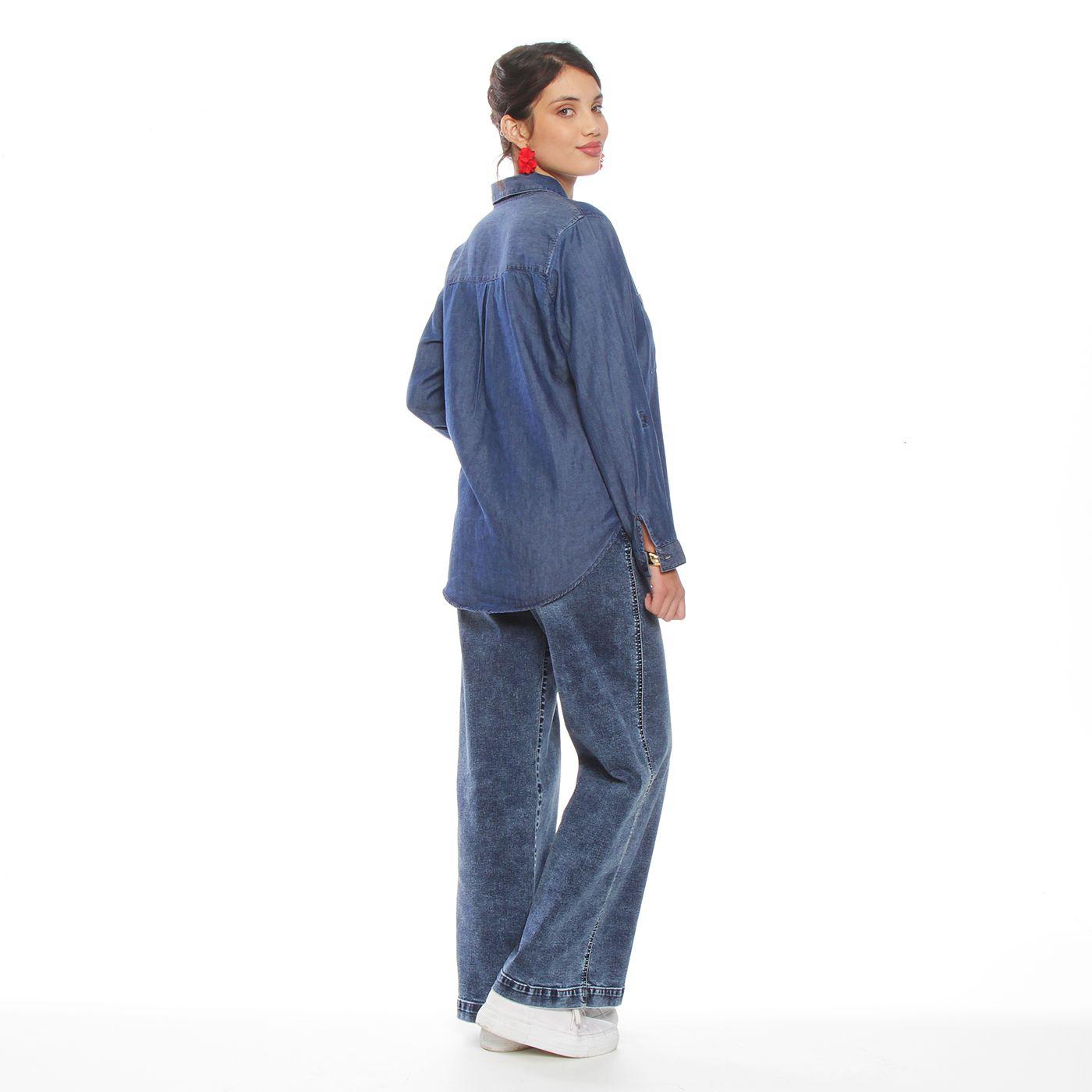 Blusa Denim Cuello Camisero Flor Laser-9