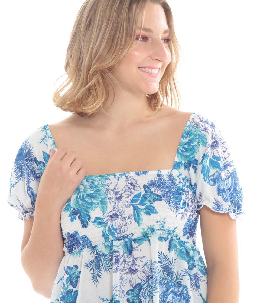 Blusa Manga Corta Con Elastico Estampada Escote Cuadrado Elasticado-6