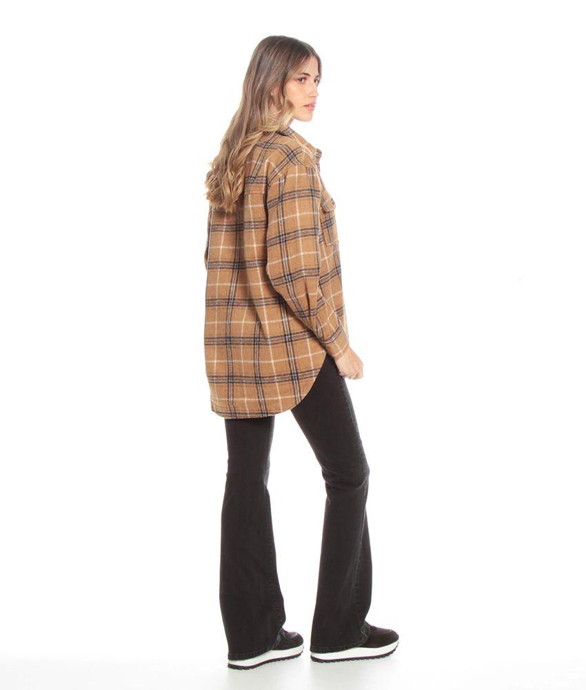 Shacket Manga Larga Escoces Cuello Camisero Bolsillos Parches-7