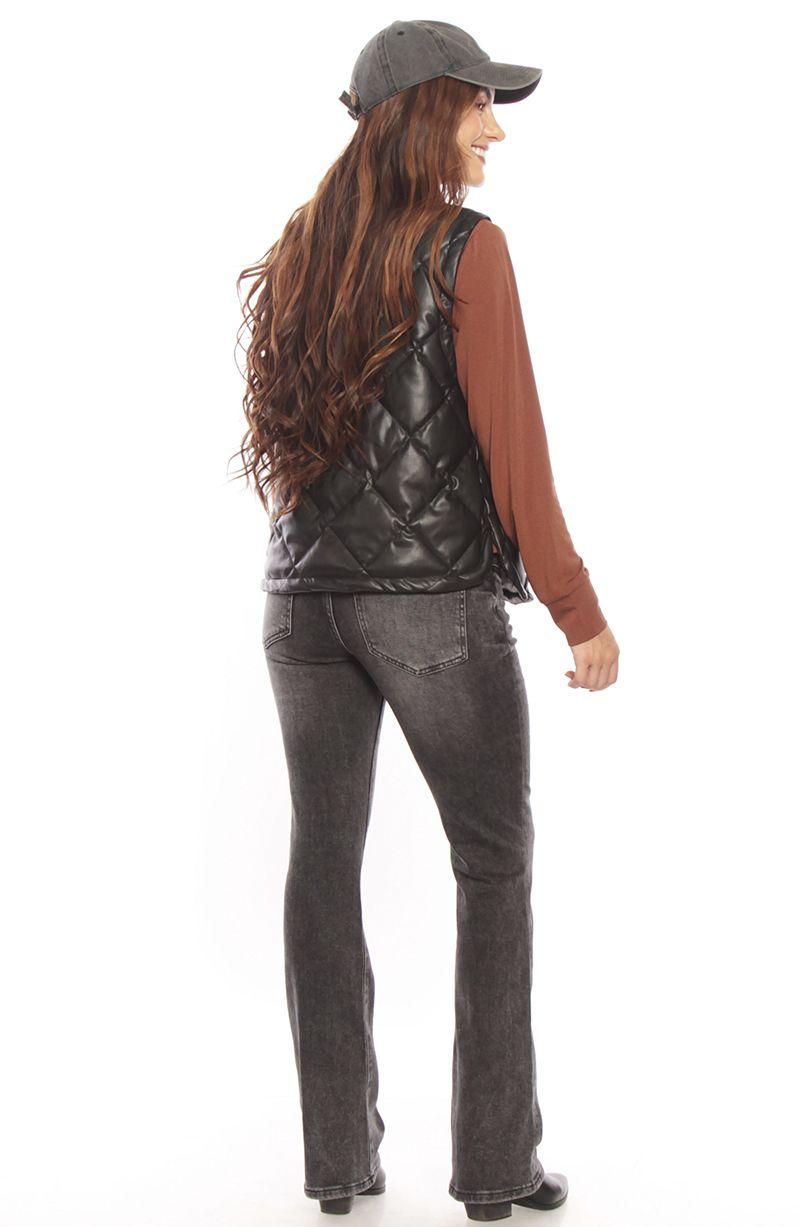 Parka Sin Manga Cuero Ecologico Con Cierre En Delantero Y En Bolsillos-6