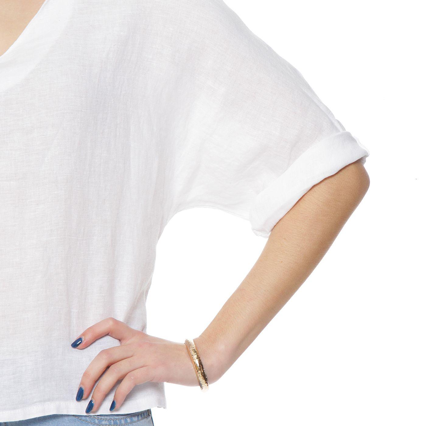 Blusa Manga 3/4 Lino Escote V Con Cuello-3