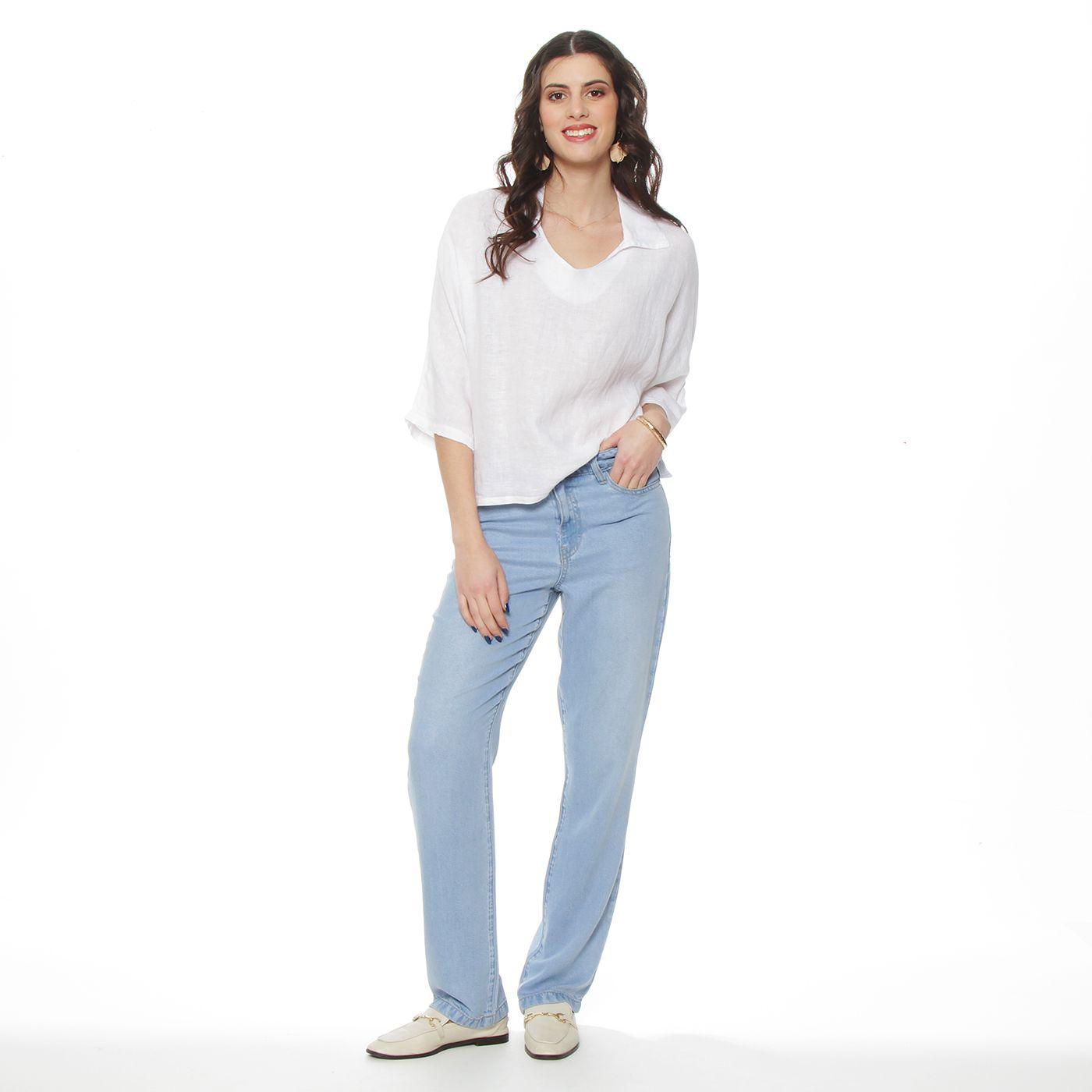 Blusa Manga 3/4 Lino Escote V Con Cuello-4