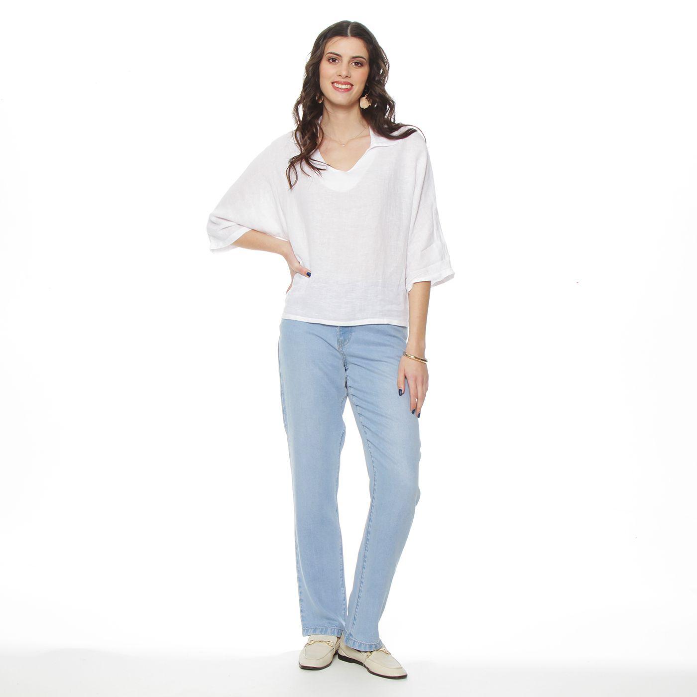 Blusa Manga 3/4 Lino Escote V Con Cuello-5