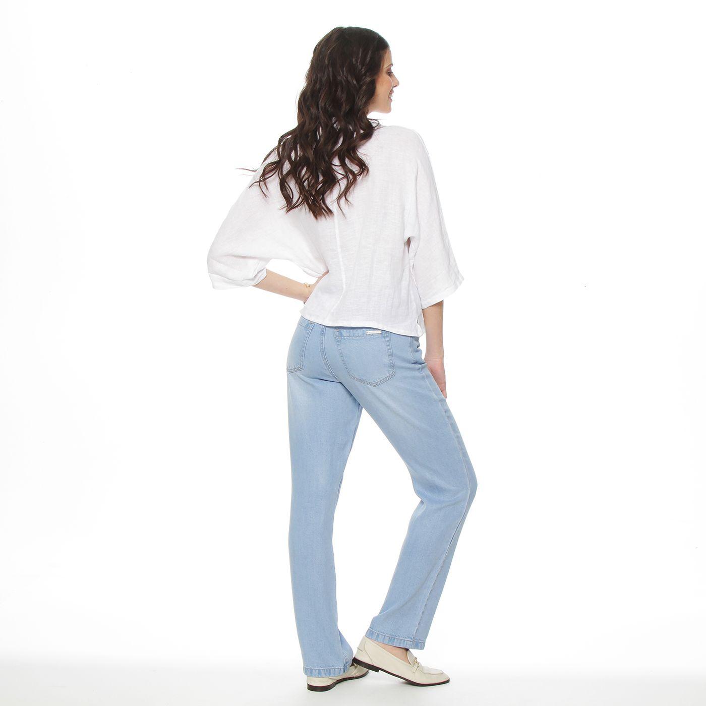 Blusa Manga 3/4 Lino Escote V Con Cuello-7