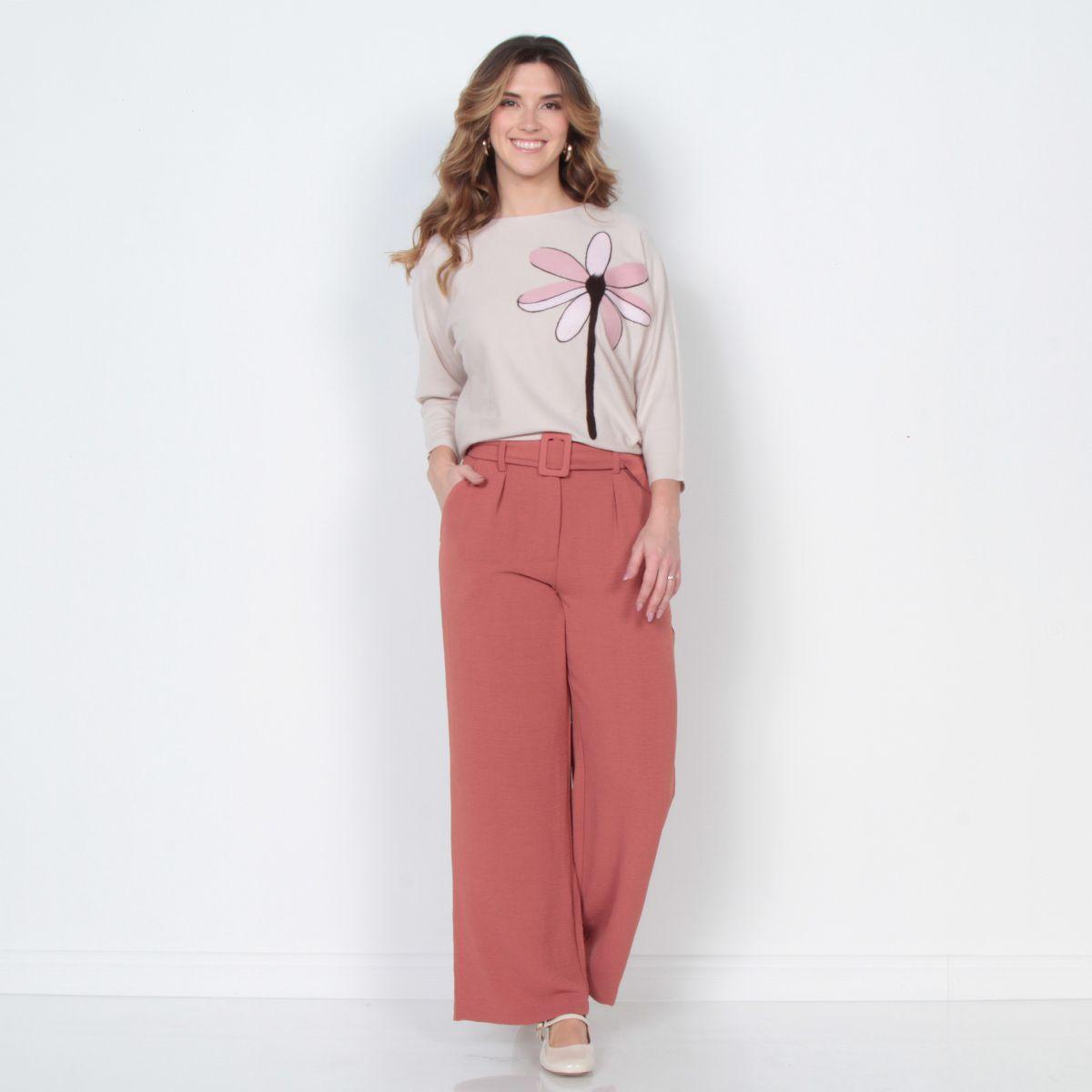 Sweater Manga 3/4 Con Sublimado Flor En Delantero Y Escote Redondo-3