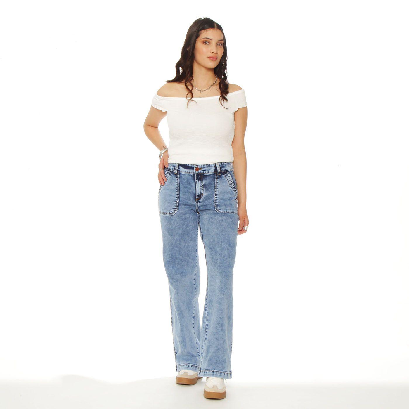 Jeans Cargo Recto Tiro Alto Pretina Basica 1 Boton-3