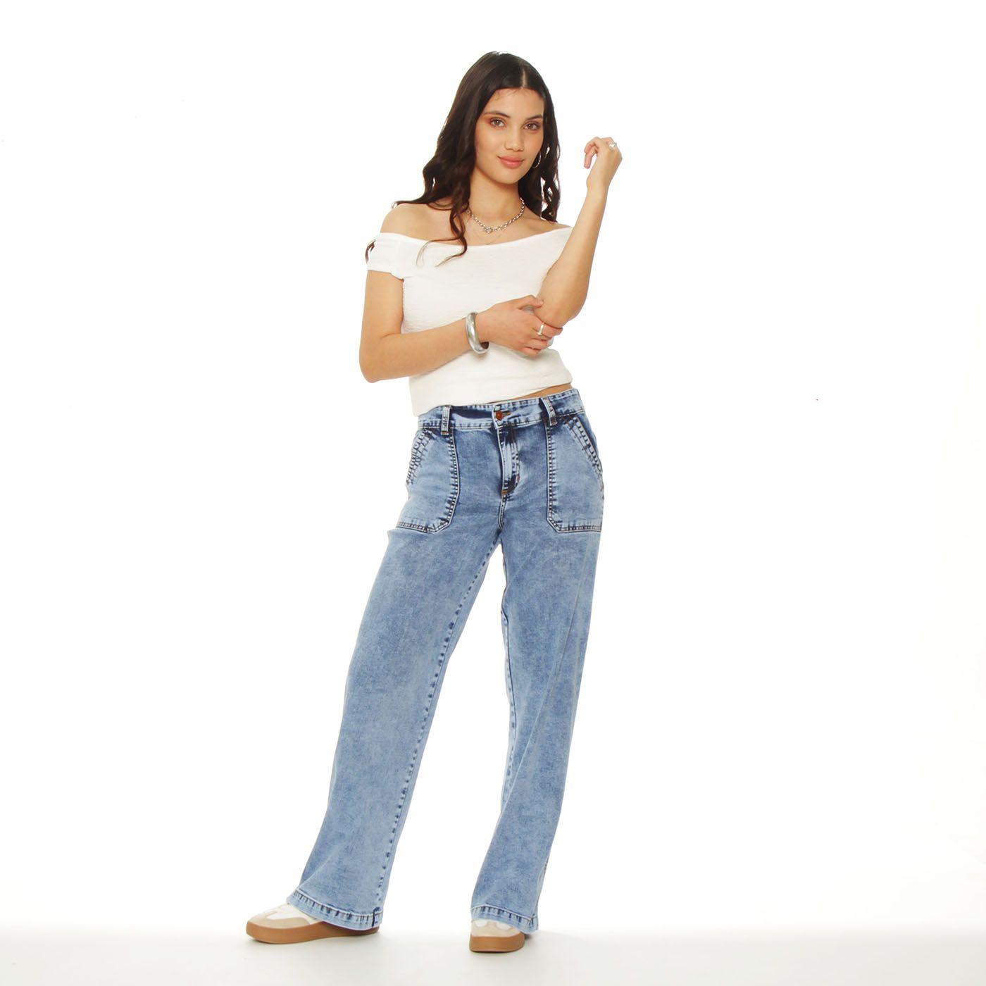 Jeans Cargo Recto Tiro Alto Pretina Basica 1 Boton-7