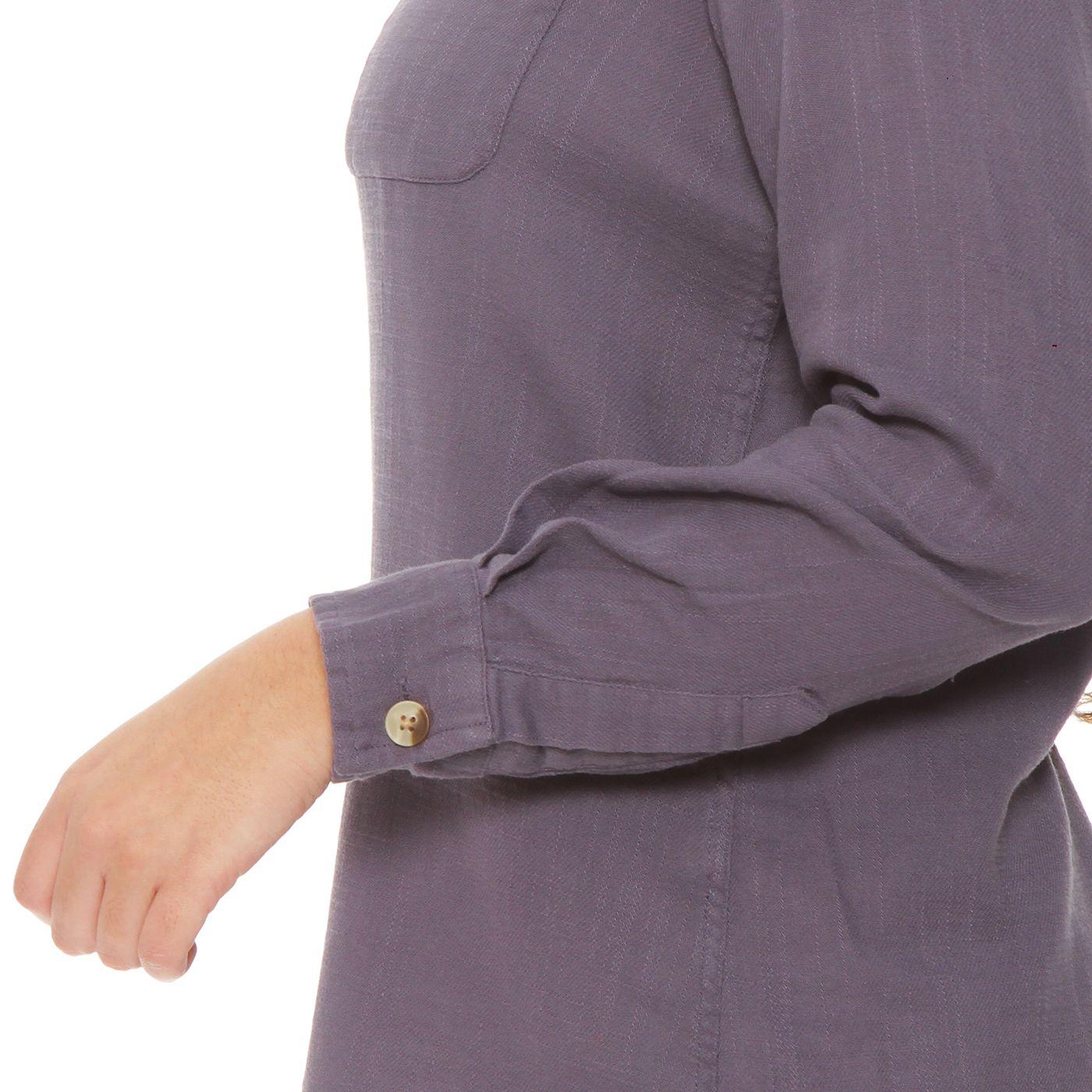 Blusa Manga Larga Solida Abotonada En El Delantero Con Bolsillo-2