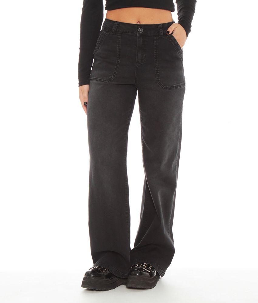 JEANS RECTO CARGO TIRO ALTO PRETINA 1 BOTON-3