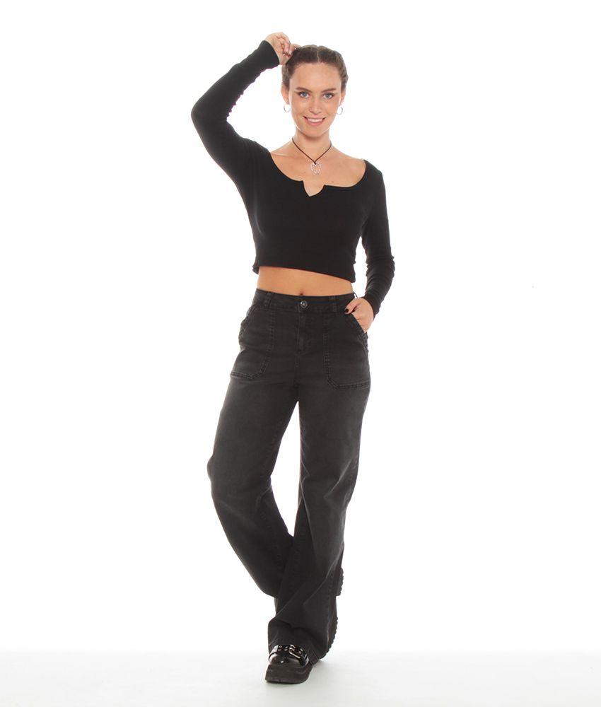 JEANS RECTO CARGO TIRO ALTO PRETINA 1 BOTON-7