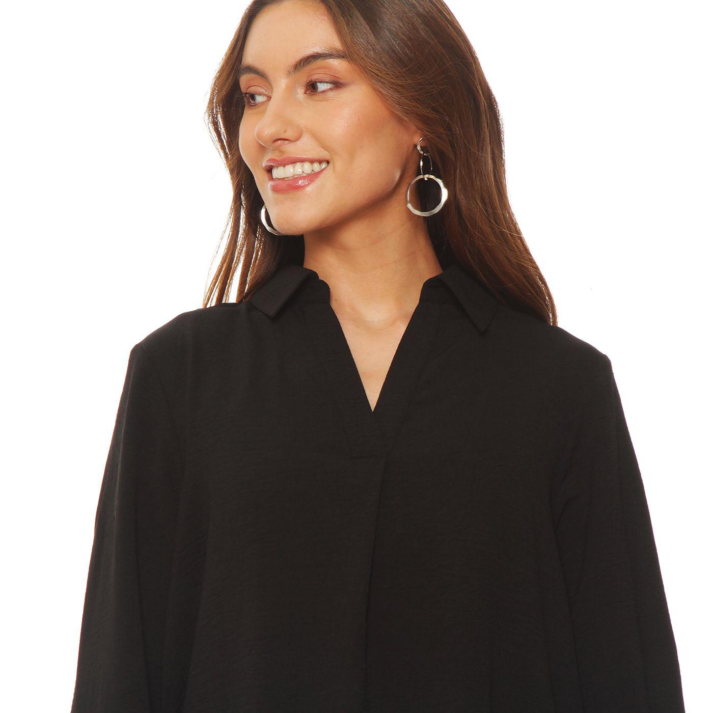 Blusa Manga Larga  Escote V Con  Cuello-1