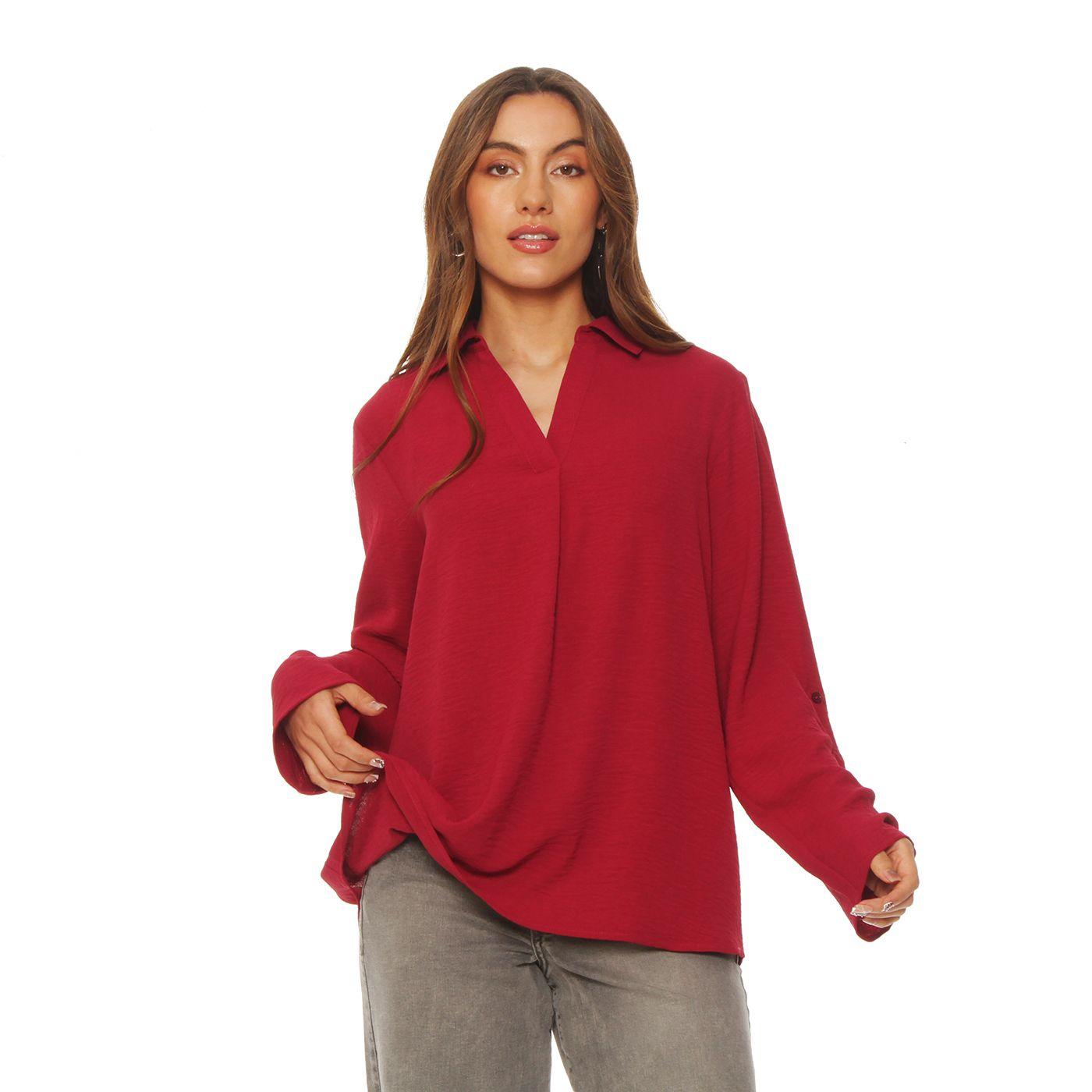 Blusa Manga Larga  Escote V Con  Cuello-0