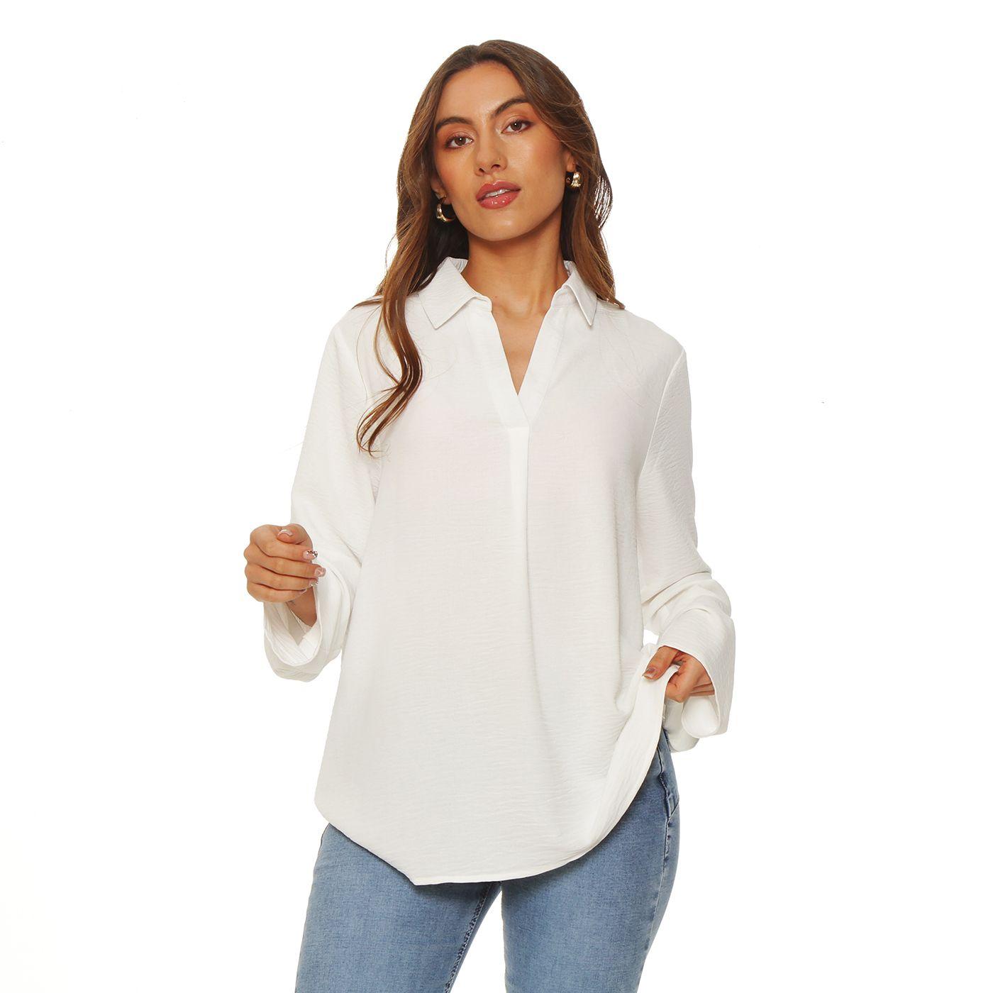 Blusa Manga Larga  Escote V Con  Cuello-0