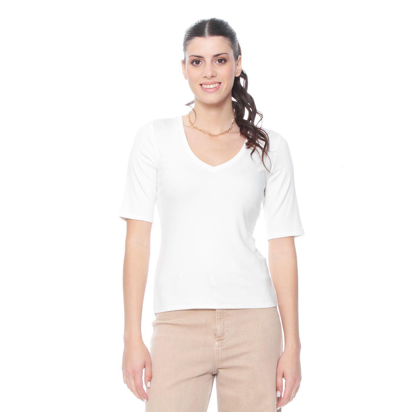 Polera Manga  Corta Solida Escote V-0