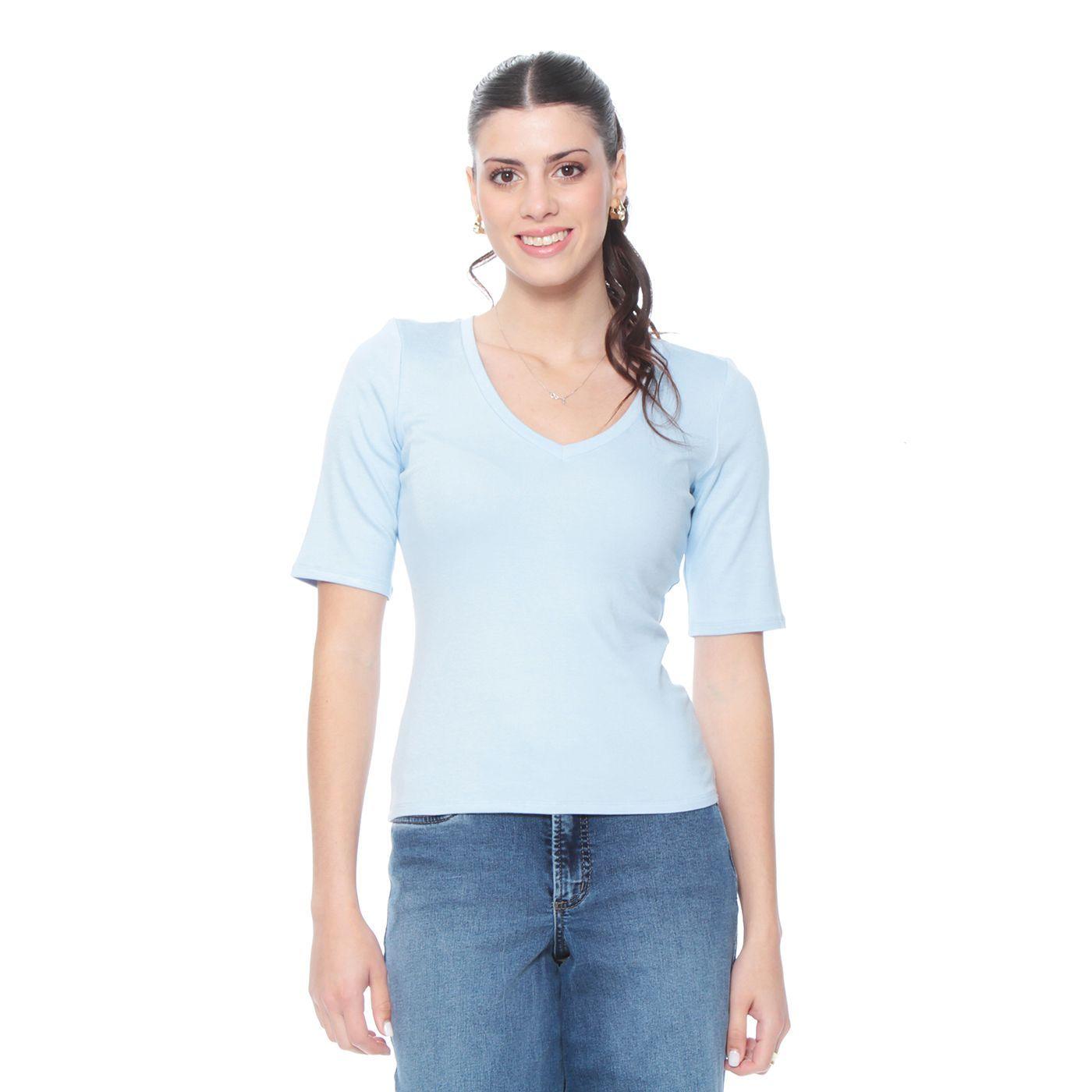 Polera Manga  Corta Solida Escote V-0