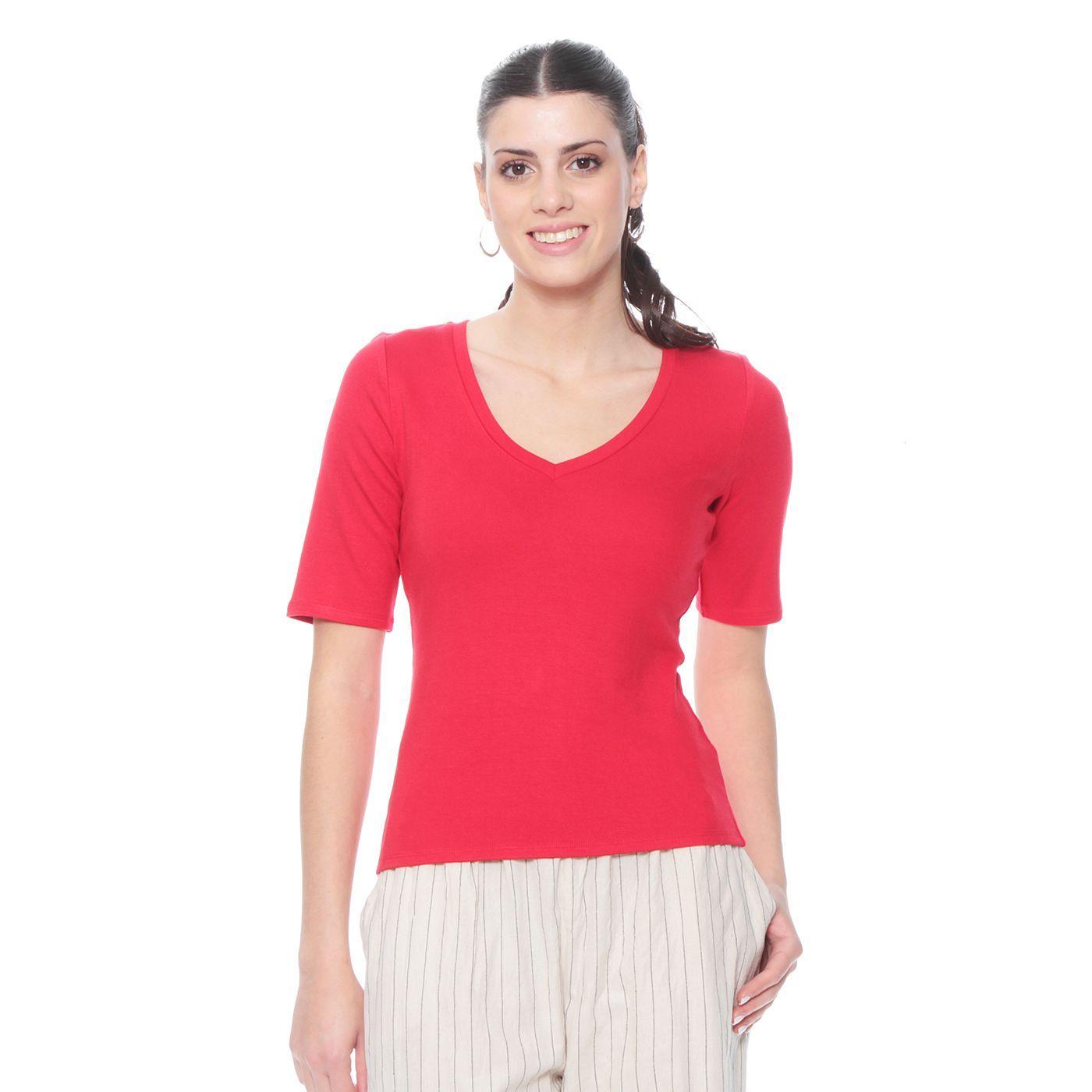 Polera Manga  Corta Solida Escote V-0