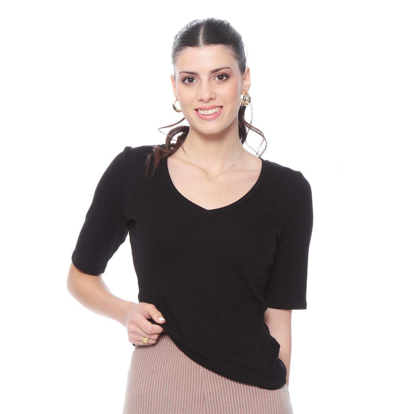 Polera Manga  Corta Solida Escote V-1