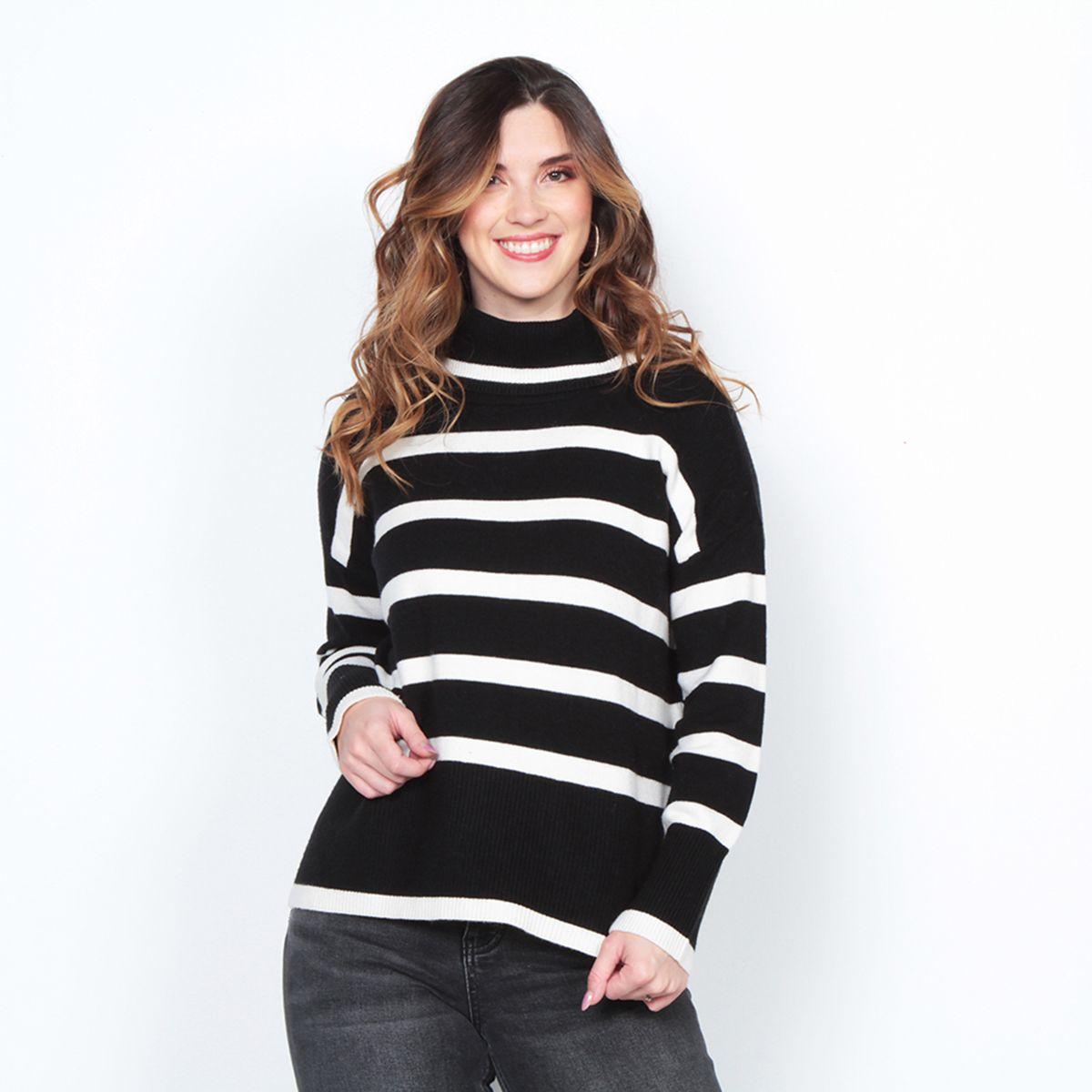 Sweater Manga Larga  Cuello Alto Listado-0