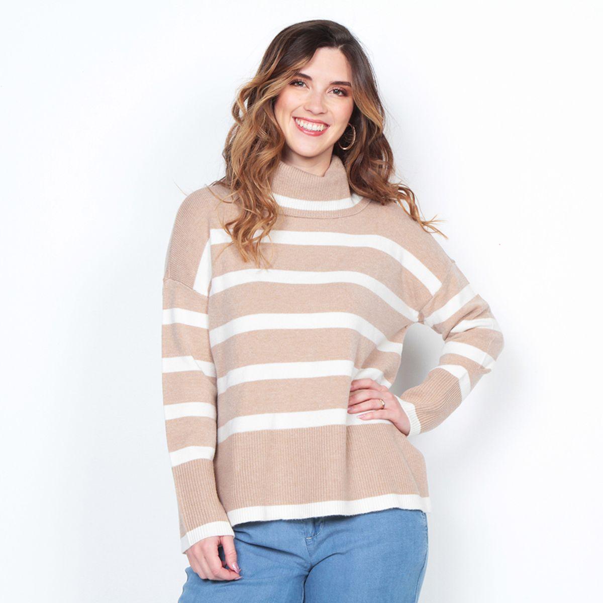 Sweater Manga Larga  Cuello Alto Listado-0