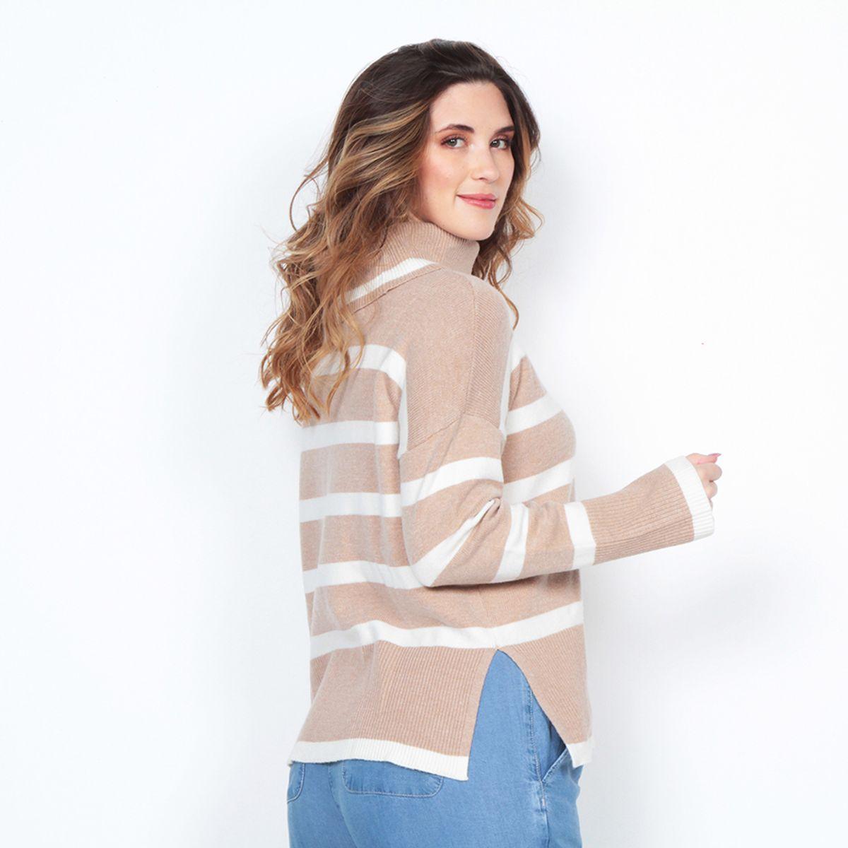 Sweater Manga Larga  Cuello Alto Listado-6