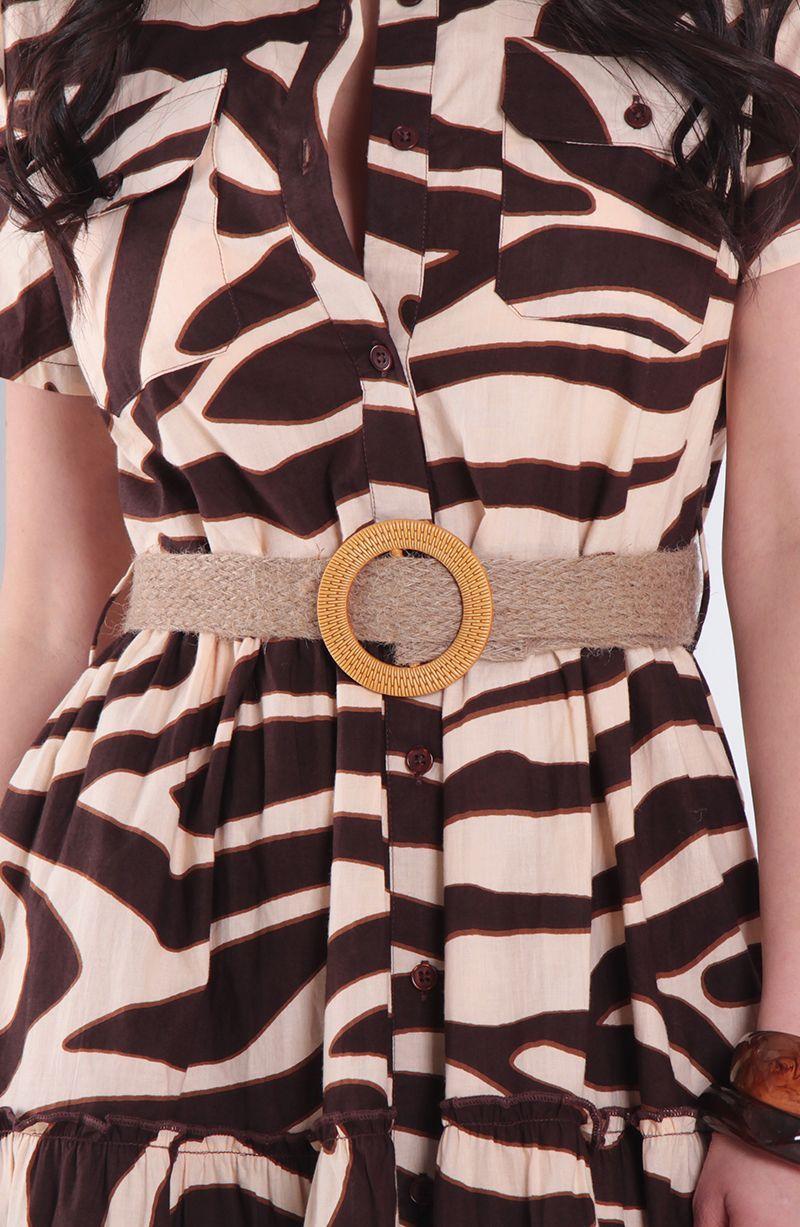 Vestido Estampado Manga Corta Con Cinturon Y Bolsillos-3