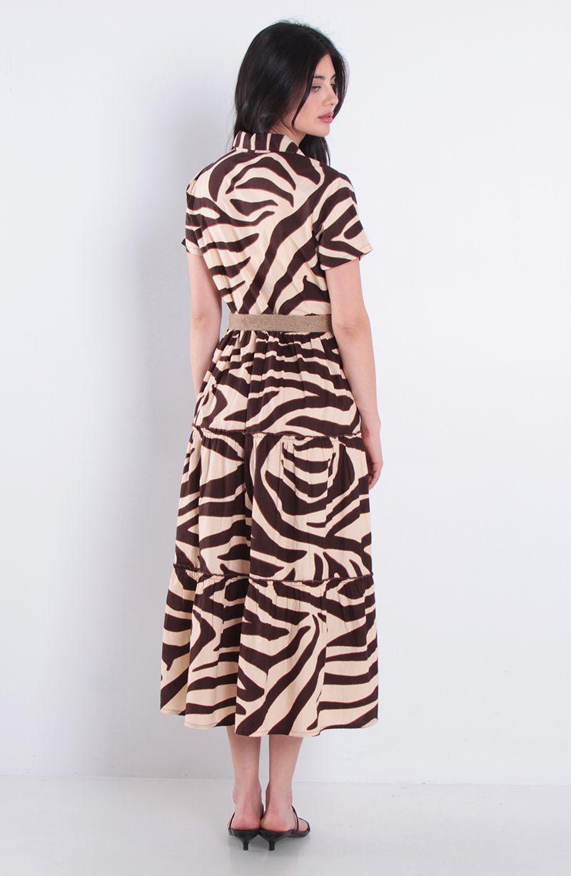Vestido Estampado Manga Corta Con Cinturon Y Bolsillos-5