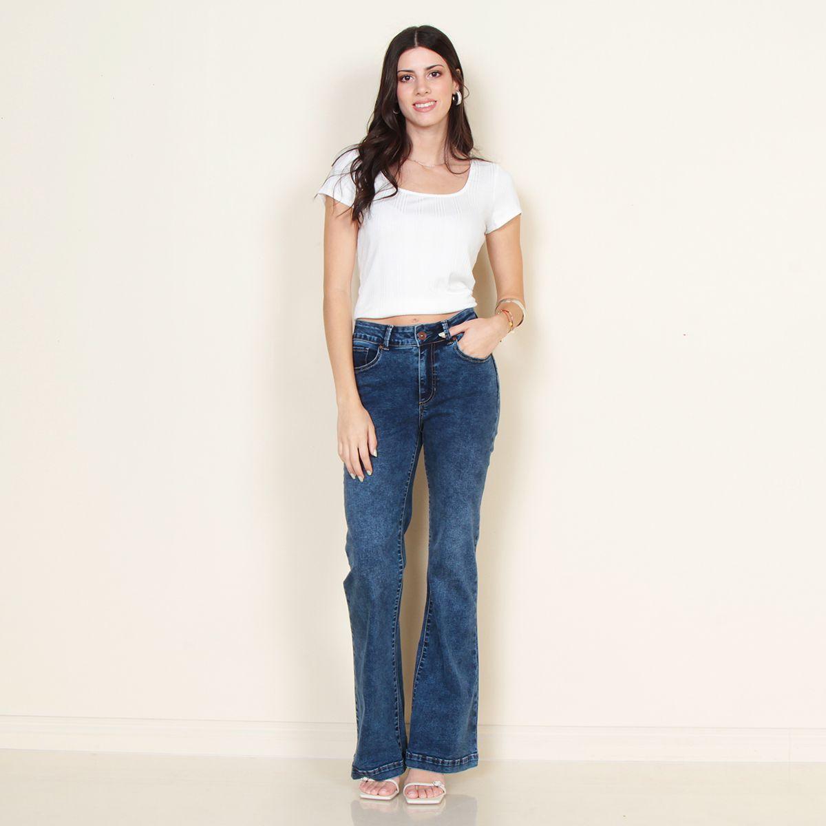 Jeans 1 Boton Push Up Flare Tiro Alto Pretina Basica-4