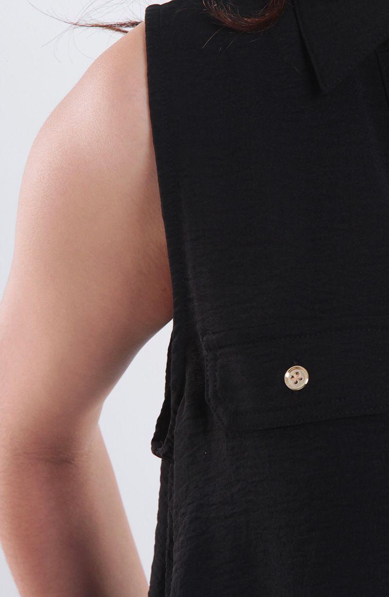 Blusa Sin Manga Abotonada En Delantero Escote V-2