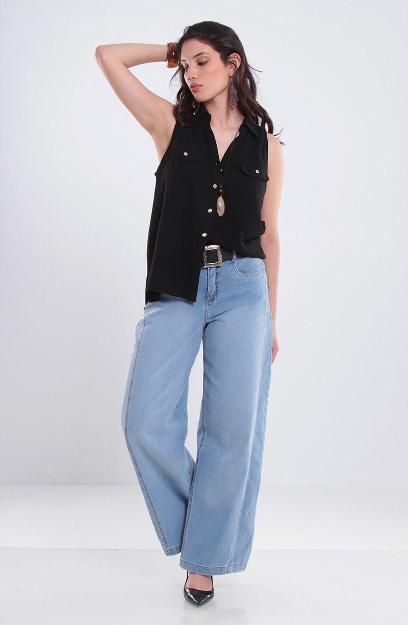 Blusa Sin Manga Abotonada En Delantero Escote V-3