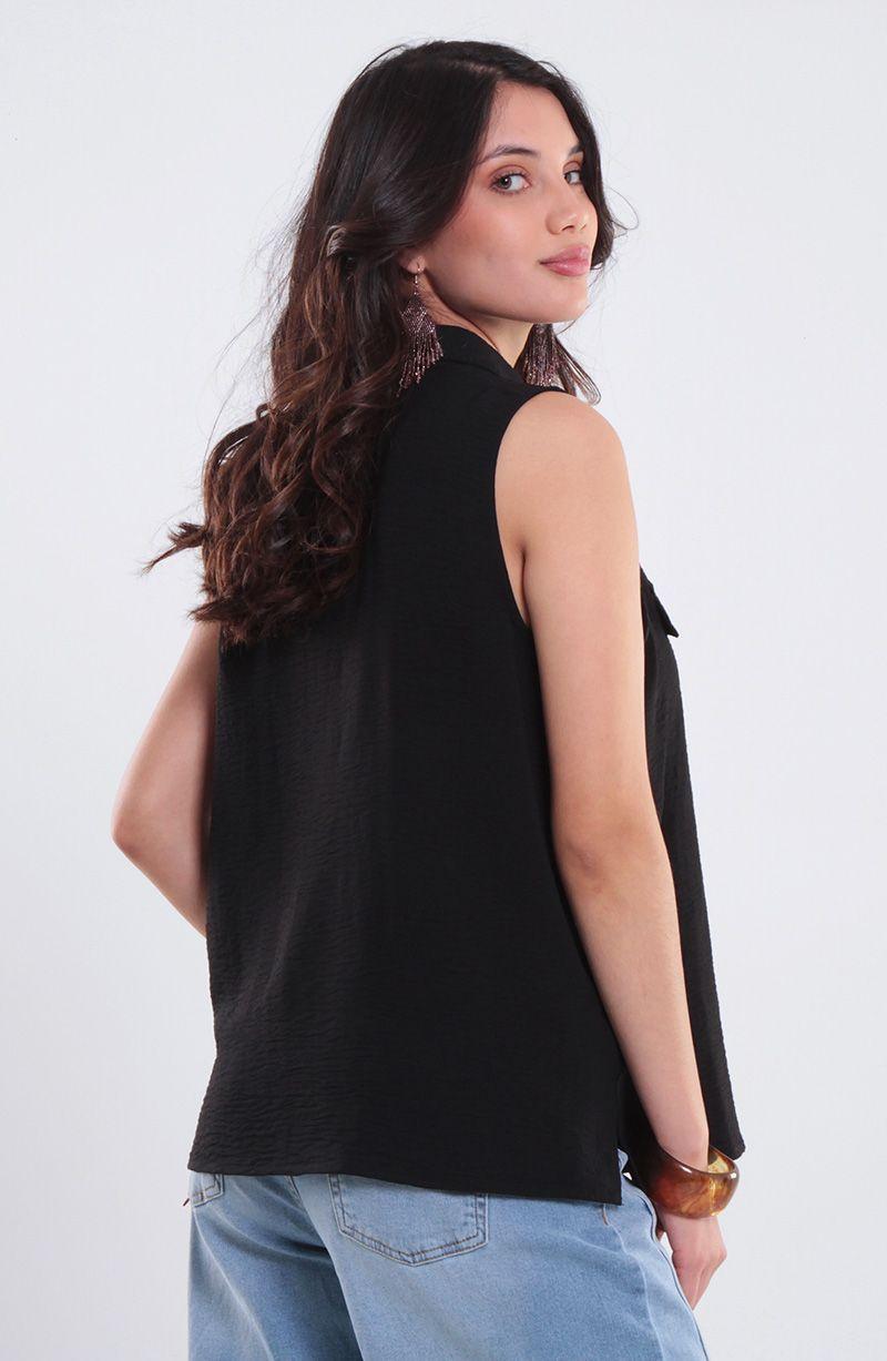 Blusa Sin Manga Abotonada En Delantero Escote V-4