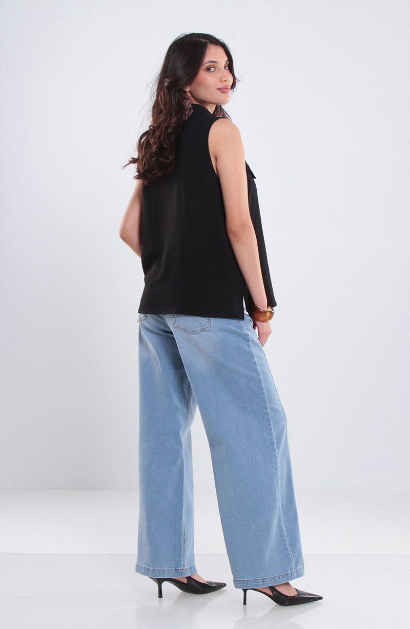 Blusa Sin Manga Abotonada En Delantero Escote V-5
