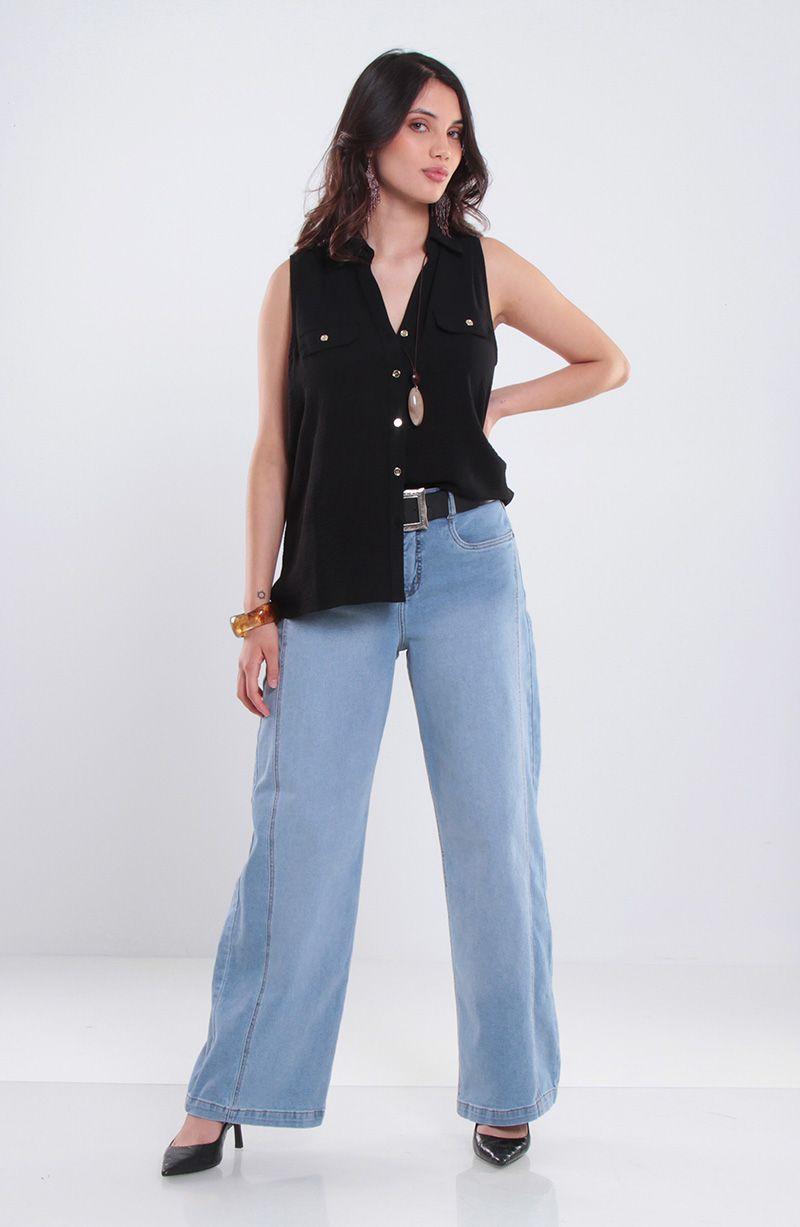 Blusa Sin Manga Abotonada En Delantero Escote V-6