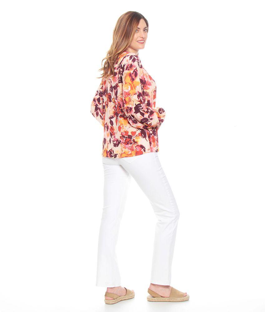 Blusa Manga Larga Con Elastico Estampada Escote V Cuello Mao-5
