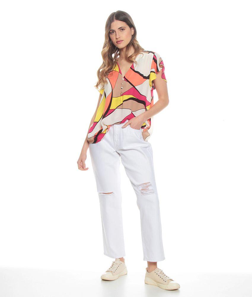 Jeans Crop Tiro Alto Pretina Un Boton Roturas En Rodilla-6