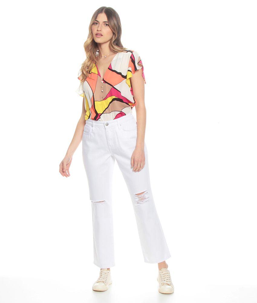 Jeans Crop Tiro Alto Pretina Un Boton Roturas En Rodilla-4