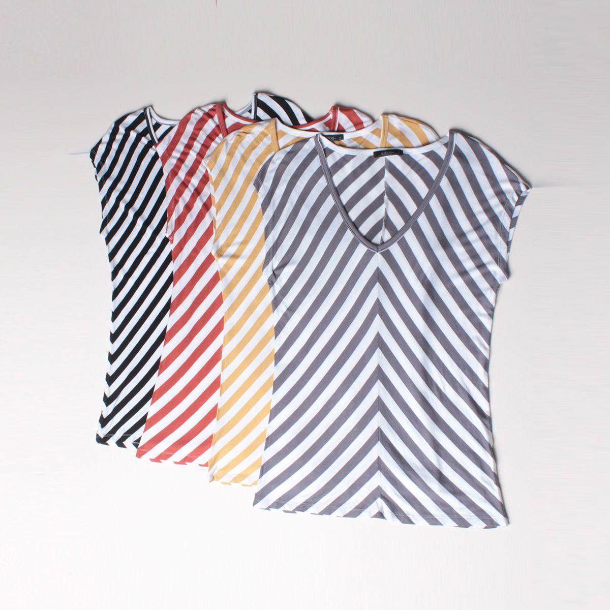 Pack 4 Polera Manga Corta Listada Escote V-0